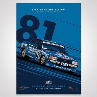 Dick Johnson Racing Tru-Blu Ford Falcon XD 1981 Bathurst 1000 Winner - Blue Limited Edition Signed Print