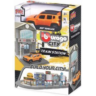 Burago City Train Station with Jeep Renegade Build Your City