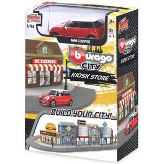 Burago City Kiosk Store with Mini Cooper Build Your City