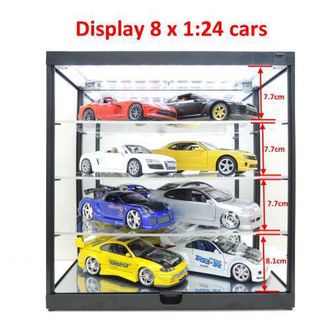 1/24 Four Tier LED Show case with LED Lights, Black Frame, Mirror Base