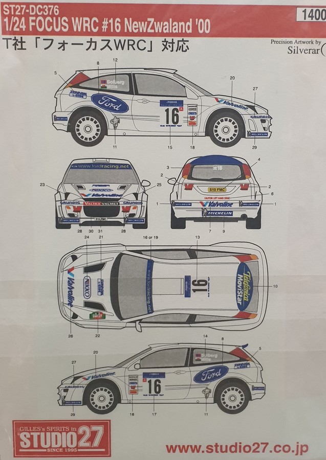 Studio 27 Decal Set Ford Focus WRC 2000 Rally New Zealand Petter Solberg