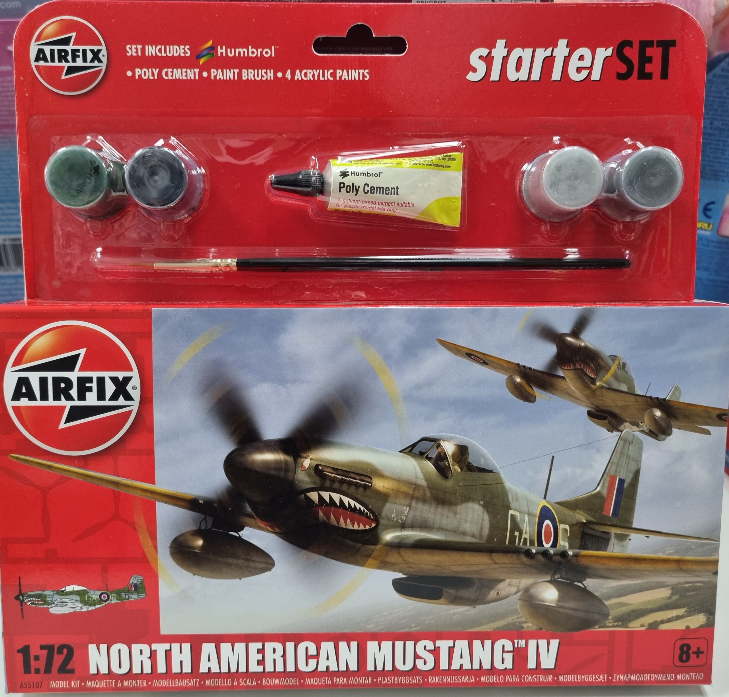 North American Mustang Mk.IV Fighter Plane Kitset 1/72 Airfix Starter Set
