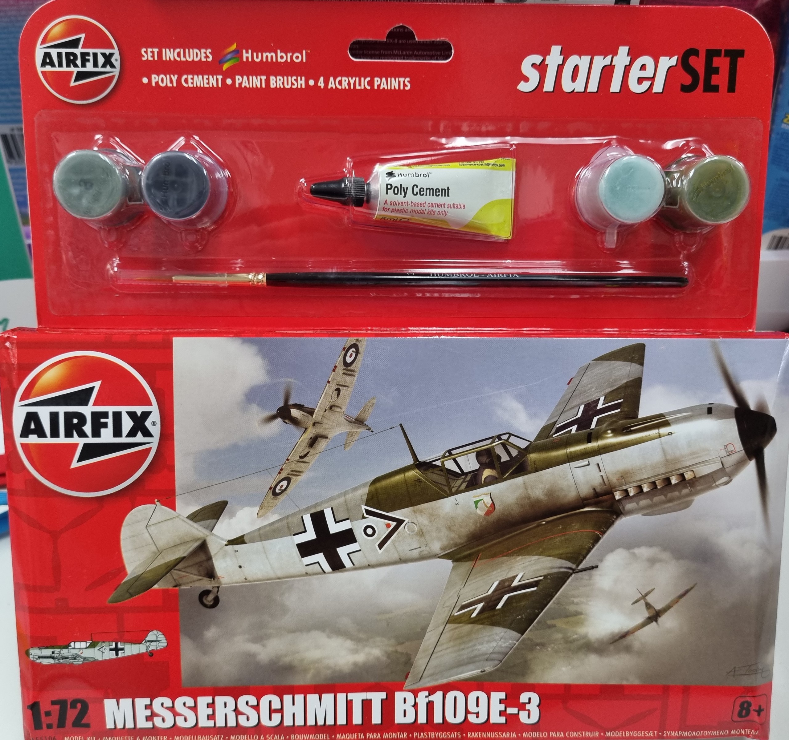 Messerschmitt Bf109E-3 Fighter Plane Kitset 1/72 Airfix Starter Set