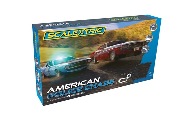 Scalextric American Police Chase (AMC Javelin Police car v Dodge Challenger) 1/32