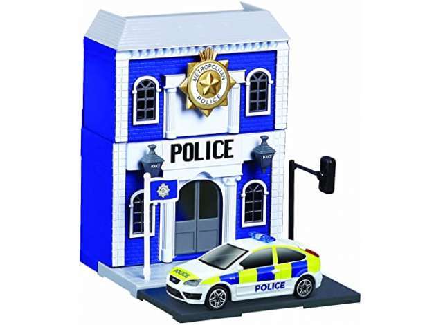 Burago City Police Station with Ford Focus Police Car Build Your City