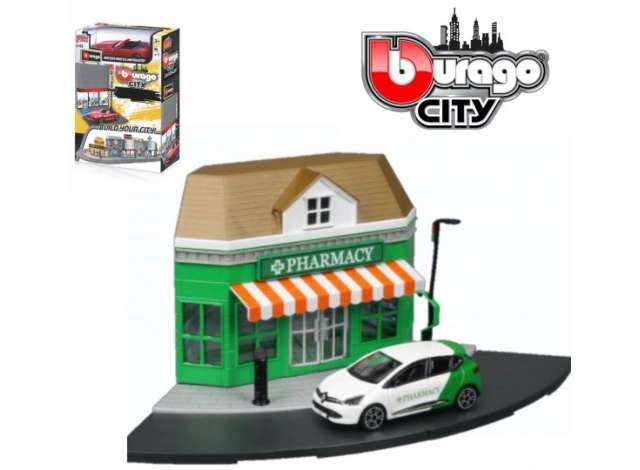 Burago City Pharmacy with Renault Clio Build Your City