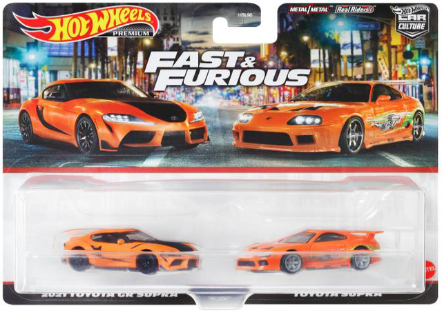 Hot Wheels Premium 2-Pack The Fast and the Furious- 2021 Toyota GR Supra & Toyota Supra