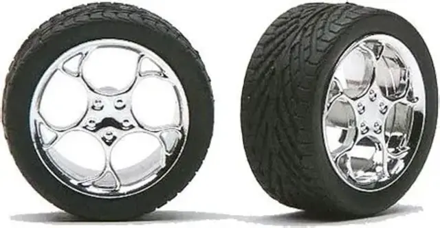 Pegasus #1214 Wheels - "Swirl Star" Chrome Rims with Tyre 1/24