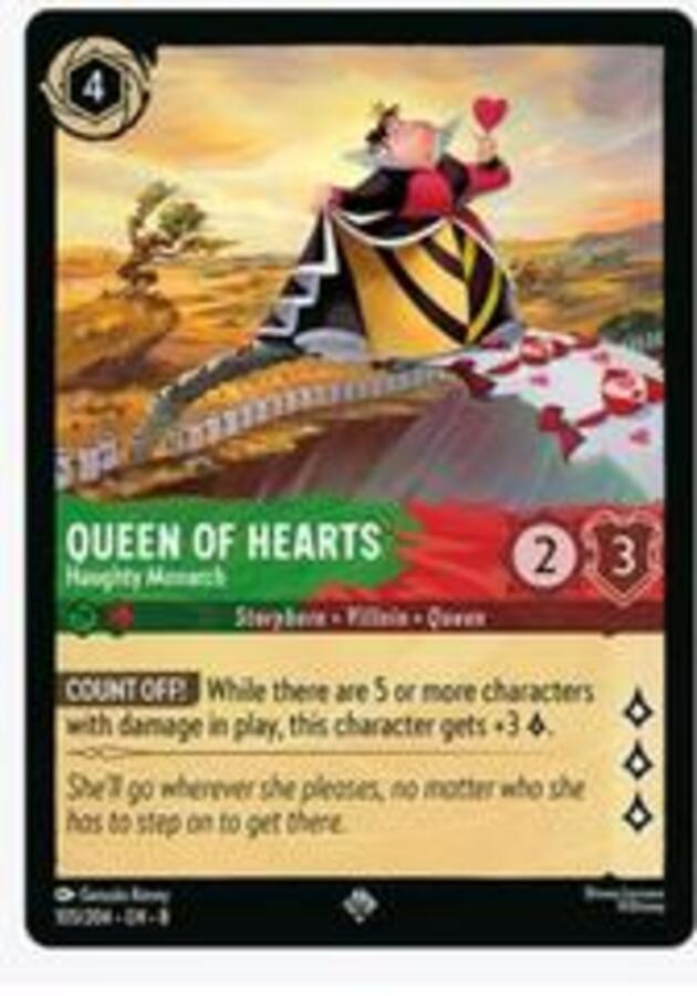 Disney Lorcana: Reign Of Jafar SUPER RARE Queen Of Hearts - Haughty Monarch #105/204