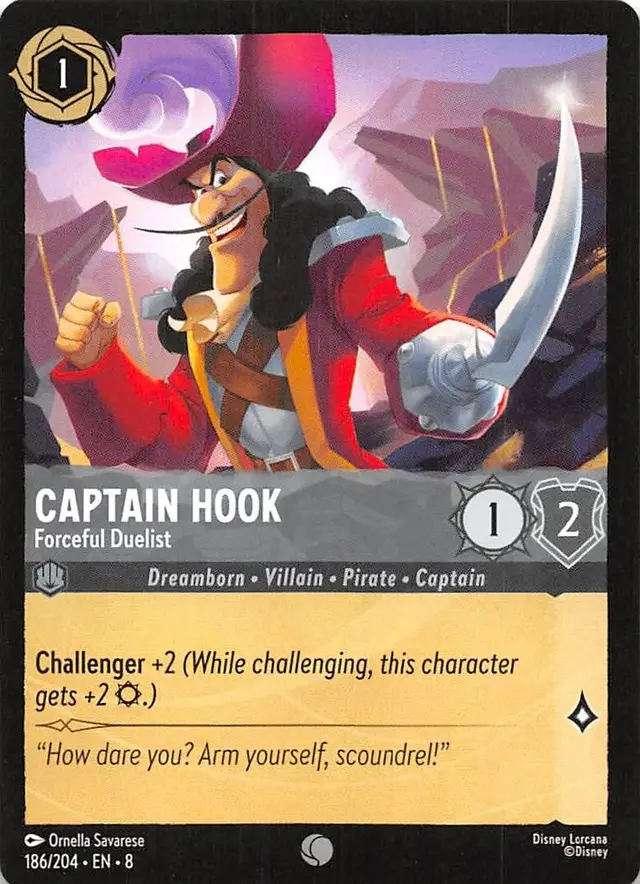 Disney Lorcana: Reign Of Jafar COMMON Captain Hook - Forceful Duelist #186/204
