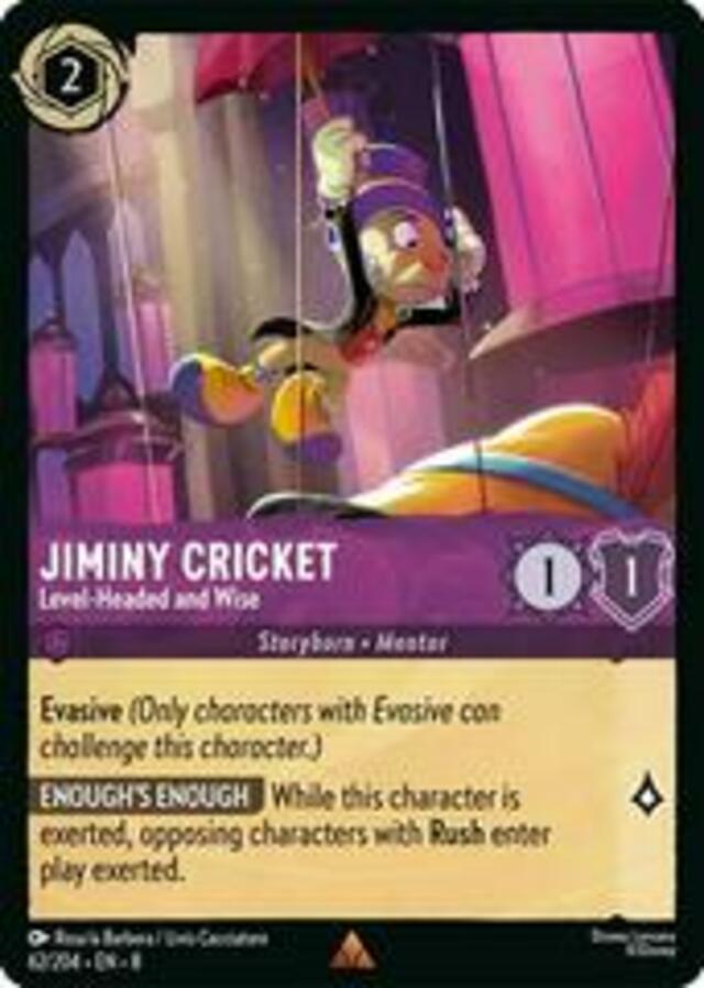 Disney Lorcana: Reign Of Jafar RARE Jiminy Cricket - Level Headed And Wise #62/204