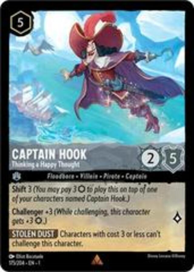 Disney Lorcana: The First Chapter RARE FOIL Captain Hook - Thinking A Happy Thought #175/204