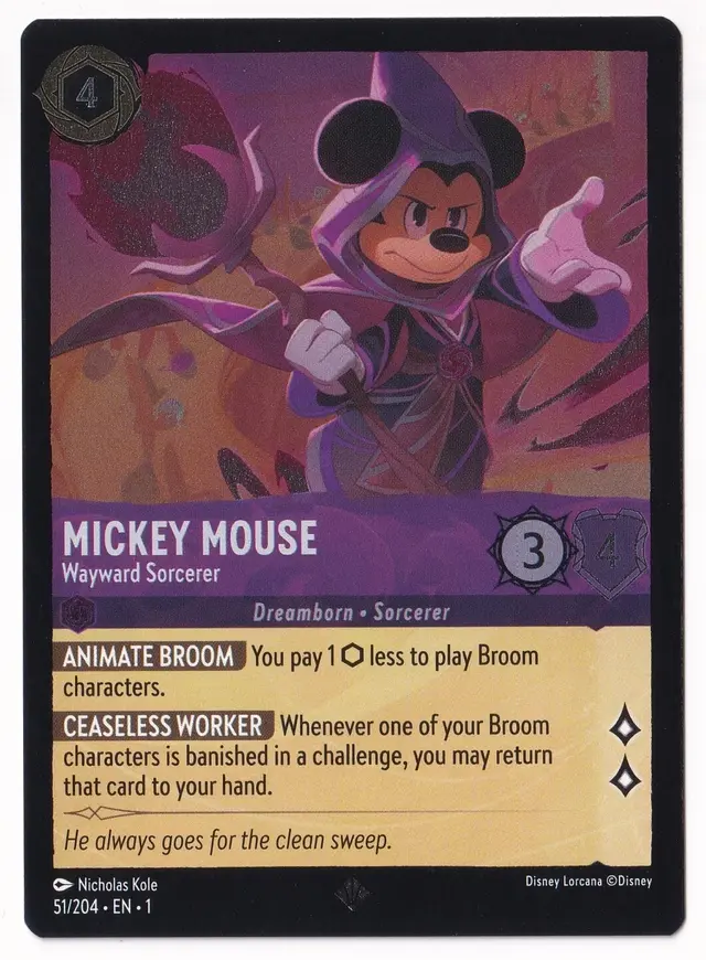 Disney Lorcana: The First Chapter SUPER RARE FOIL Mickey Mouse - Wayward Sorcerer #51/204