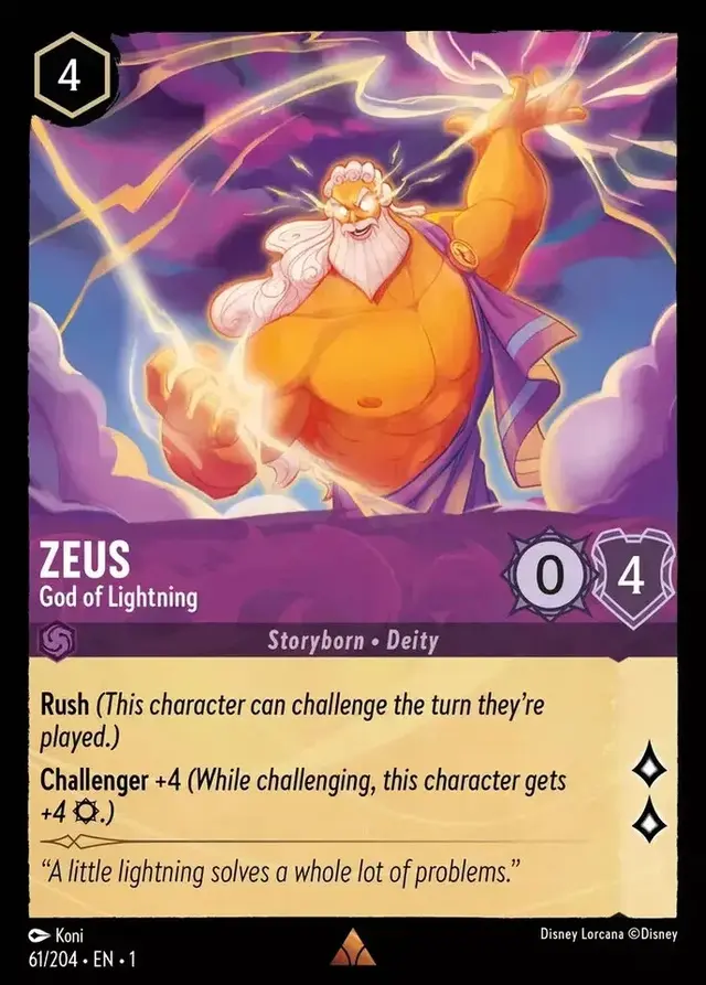Disney Lorcana: The First Chapter RARE Zeus - God Of Lightning #61/204