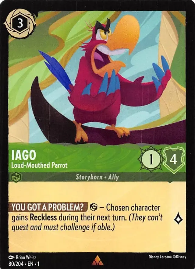 Disney Lorcana: The First Chapter RARE Iago - Loud Mouthed Parrot #80/204