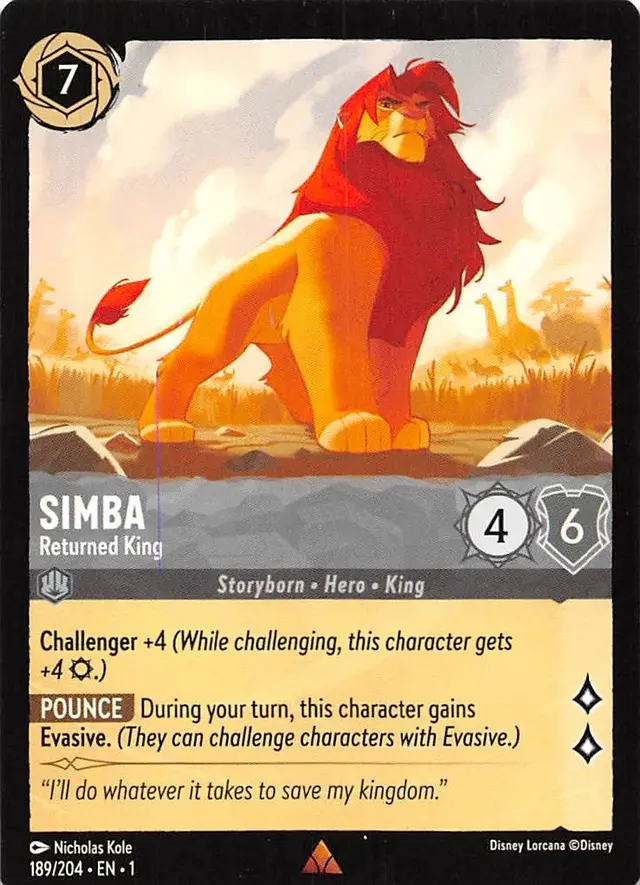 Disney Lorcana: The First Chapter RARE Simba - Returned King #189/204