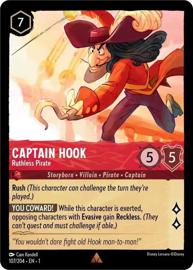 Disney Lorcana: The First Chapter RARE Captain Hook - Ruthless Pirate #107/204