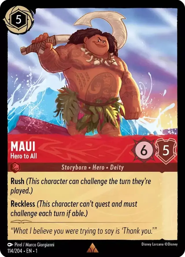 Disney Lorcana: The First Chapter RARE Maui - Hero To All #114/204