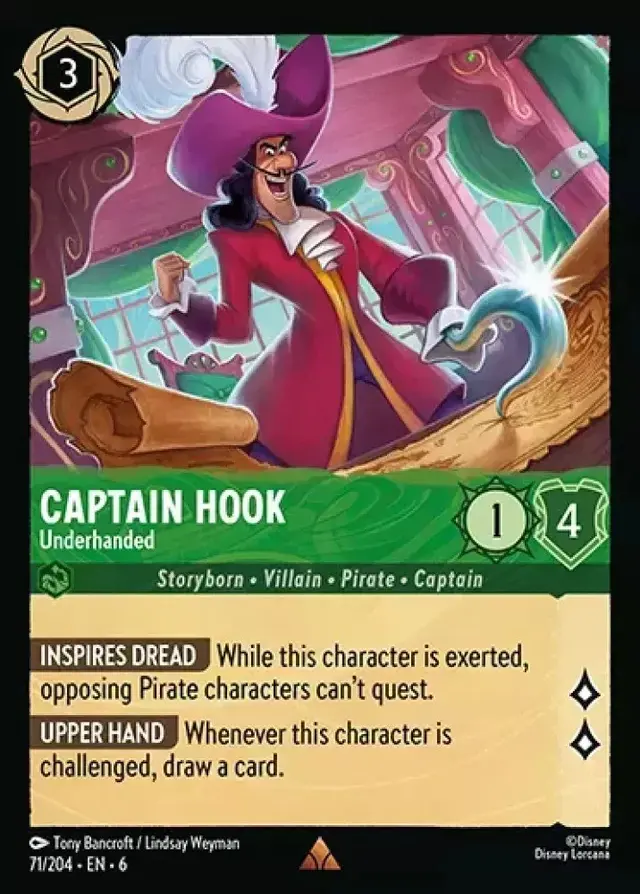 Disney Lorcana: Azurite Sea RARE Captain Hook - Underhanded #71/204