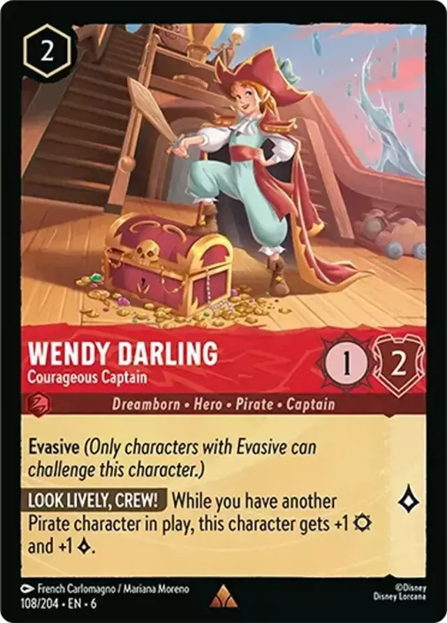 Disney Lorcana: Azurite Sea RARE Wendy Darling - Courageous Captain #108/204