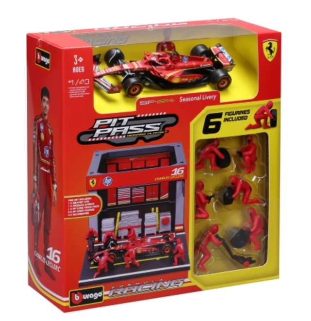 Bburago Pit Stop Ferrari with SF-24 #16 Charles Leclerc Diecast Model 1/43 F1 2024