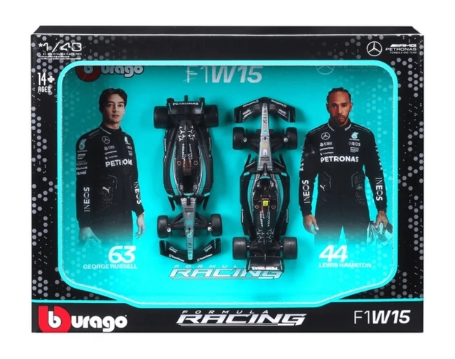 Bburago 1/43 2 Pack Mercedes AMG Petronas W15E 2024 #44 Hamilton & #63 Russell
