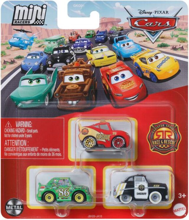 Disney Pixar Cars Mini Racers 3 Pack - Lightning McQueen, Chick Hicks, and Sheriff