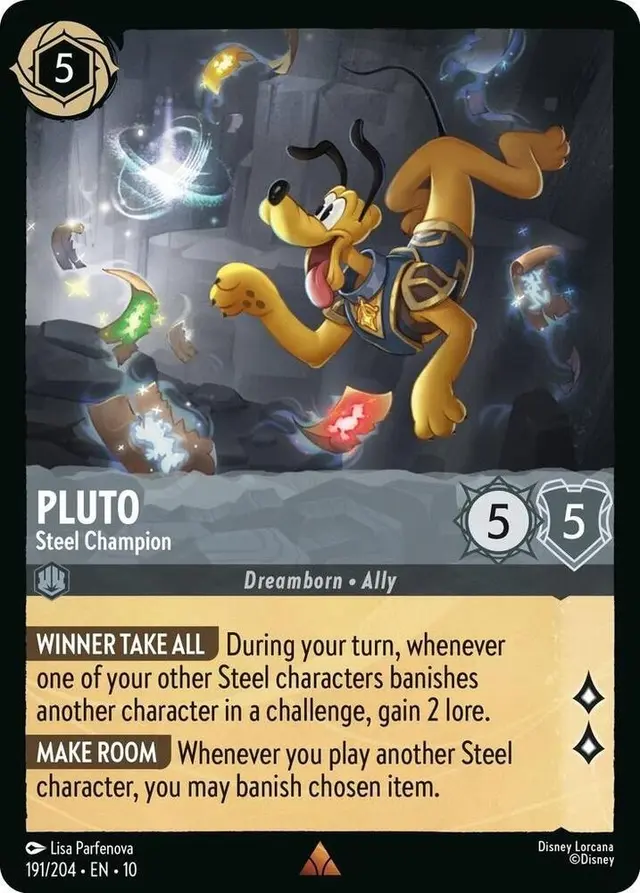Disney Lorcana: Whispers In The Well RARE Pluto - Steel Champion #191/204