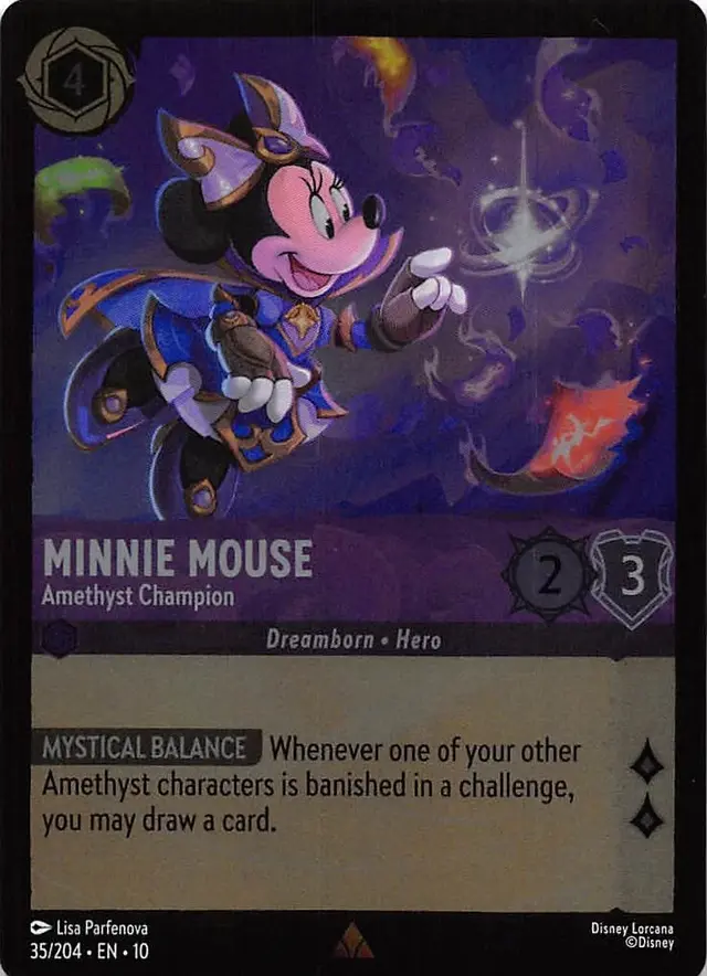 Disney Lorcana: Whispers In The Well RARE FOIL Minnie Mouse - Amethyst Champion #35/204