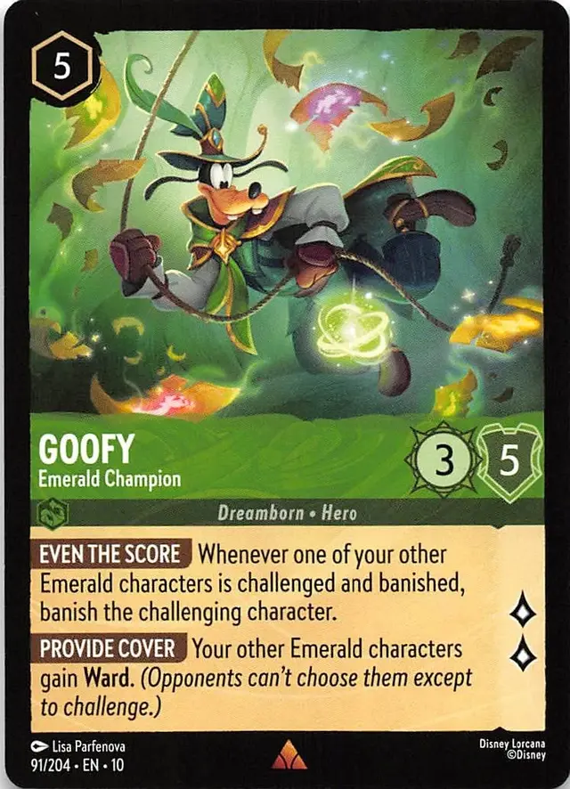 Disney Lorcana: Whispers In The Well RARE Goofy - Emerald Champion #91/204