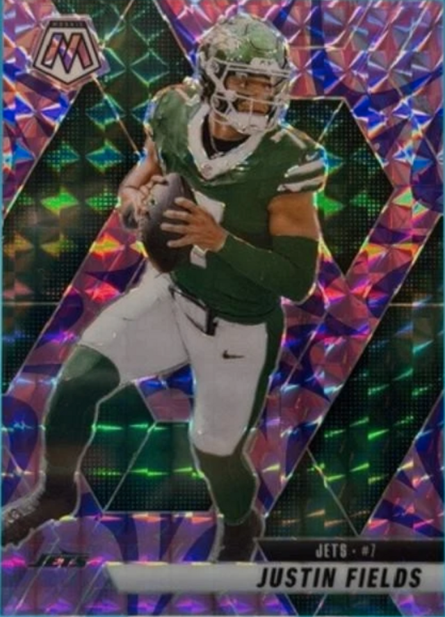 NFL 2025 Panini Mosaic: Jets - Justin Fields #125 Mosaic Reactive Purple