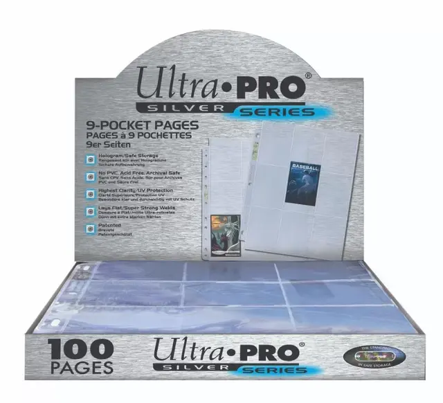 Ultra Pro: 9 Pocket Silver Series Page for Standard Size Trading Cards Box of 100