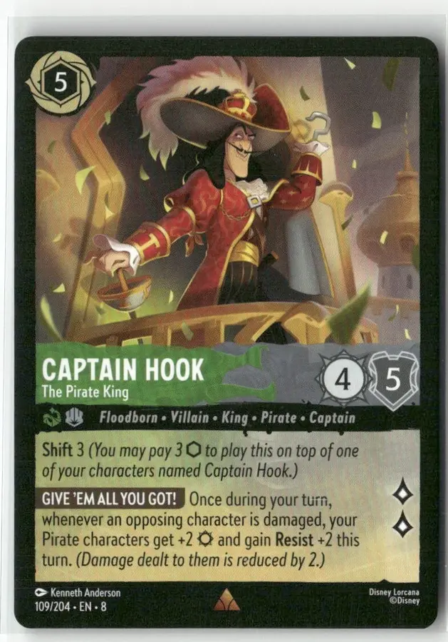 Disney Lorcana: Reign Of Jafar RARE FOIL Captain Hook - The Pirate King #109/204