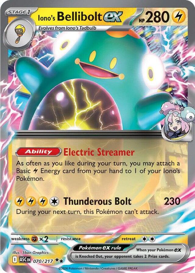 Pokemon TCG: Iono's Bellibolt ex #70/217 Pokemon Ascended Heroes