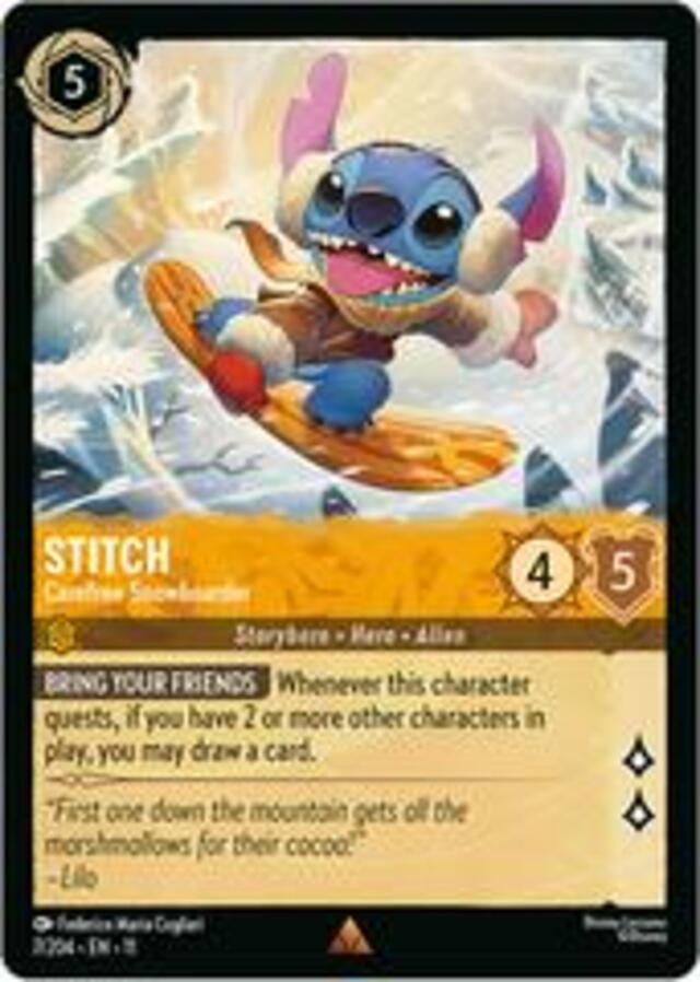Disney Lorcana: Winterspell RARE Stitch - Carefree Snowboarder #7/204