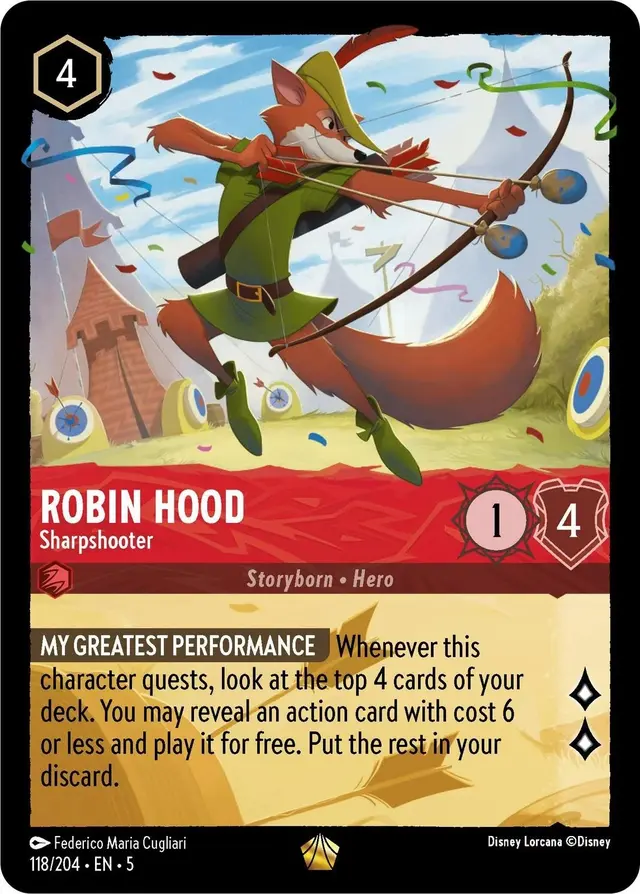 Disney Lorcana: Shimmering Skies LEGENDARY FOIL Robin Hood - Sharpshooter #118/204