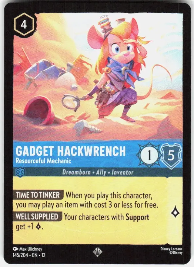 Disney Lorcana: Wilds Unknown SUPER RARE Gadget Hackwrench - Resourceful Mechanic #145/204