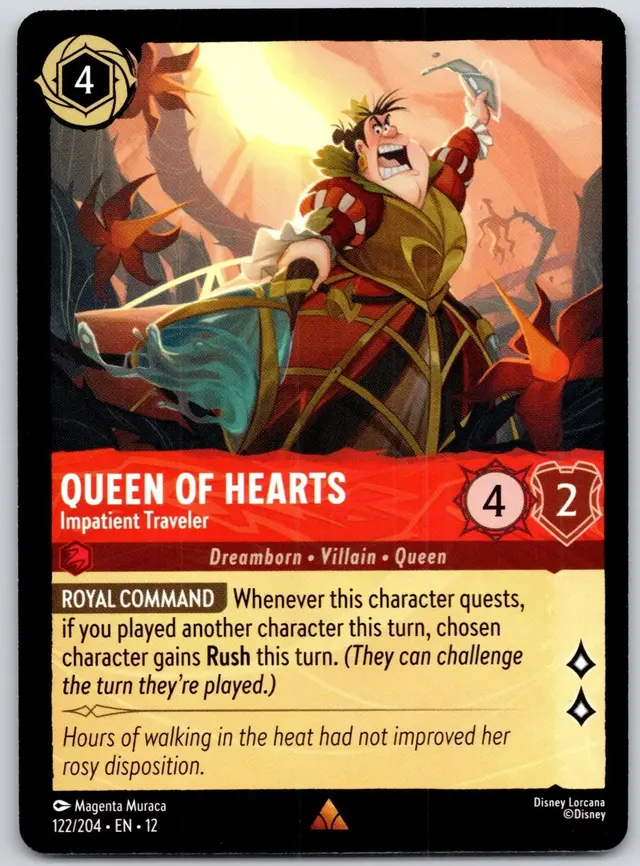 Disney Lorcana: Wilds Unknown RARE Queen Of Hearts - Impatient Traveler #122/204