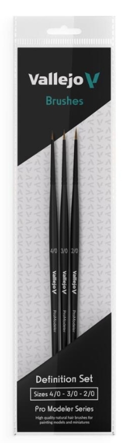 Vallejo – Brush Set – Pro Modeler – Definition Set – Natural Hair (Sizes 4/0, 3/0 & 2/0)