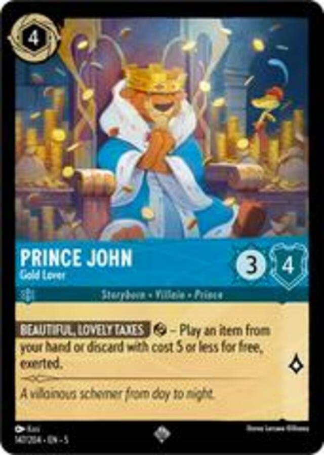 Disney Lorcana: Shimmering Skies SUPER RARE Prince John - Gold Lover #147/204