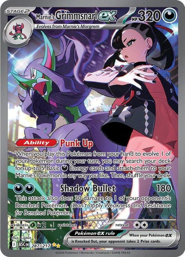 Pokemon TCG: Marnie's Grimmsnarl ex #287/217 Pokemon Ascended Heroes