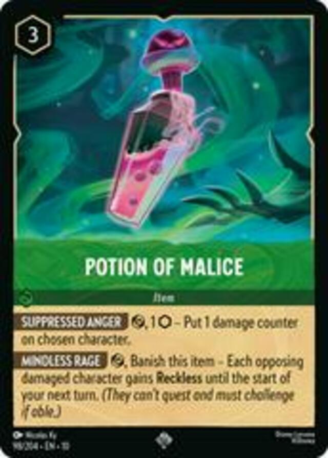 Disney Lorcana: Whispers In The Well SUPER RARE Potion Of Malice #98/204