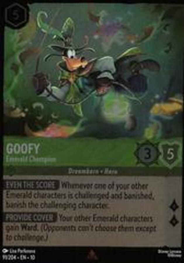 Disney Lorcana: Whispers In The Well RARE FOIL Goofy - Emerald Champion #91/204