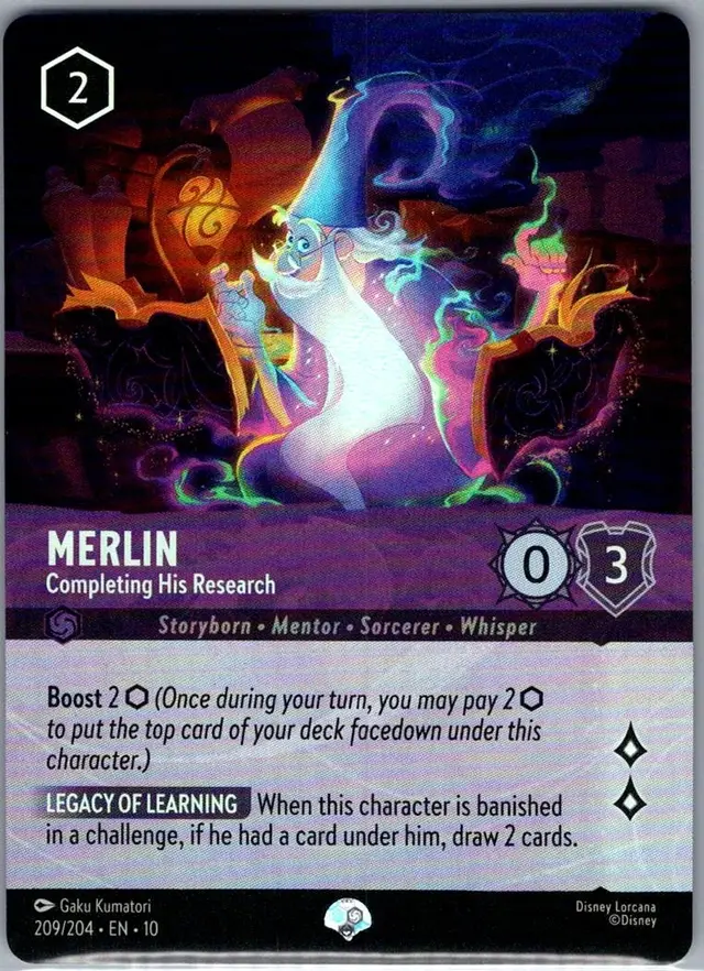 Disney Lorcana: Whispers In The Well EPIC HOLO Merlin - Completing His Research #209/204