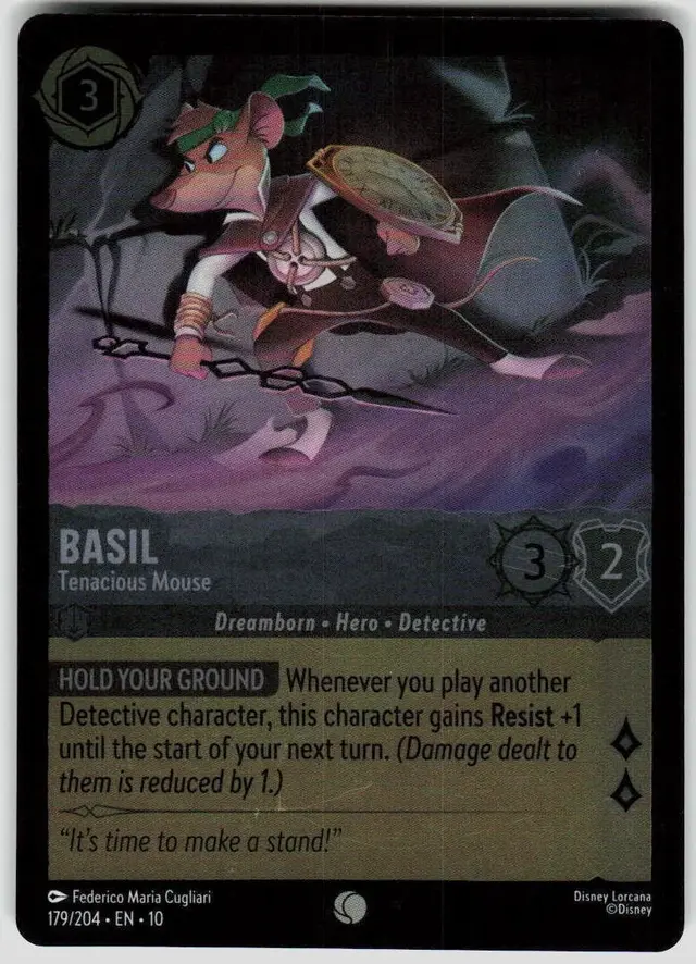 Disney Lorcana: Whispers In The Well COMMON FOIL Basil - Tenacious Mouse #179/204