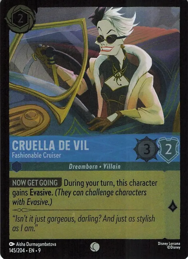 Disney Lorcana: Fabled COMMON FOIL Cruella De Vil - Fashionable Cruiser #145/204