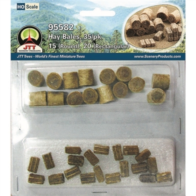 JTT 95582 JTT Scenery HAY BALES, HO-scale, Round 15/pk & Rectangular 20/pk
