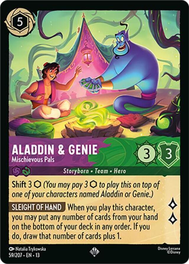 Disney Lorcana: Attack Of The Vine SUPER RARE Aladdin & Genie - Mischievous Pals #59/207