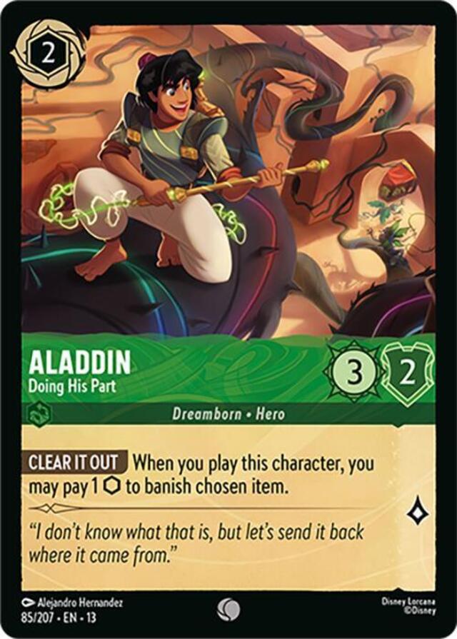 Disney Lorcana: Attack Of The Vine COMMON Aladdin - Doing His Part #85/207