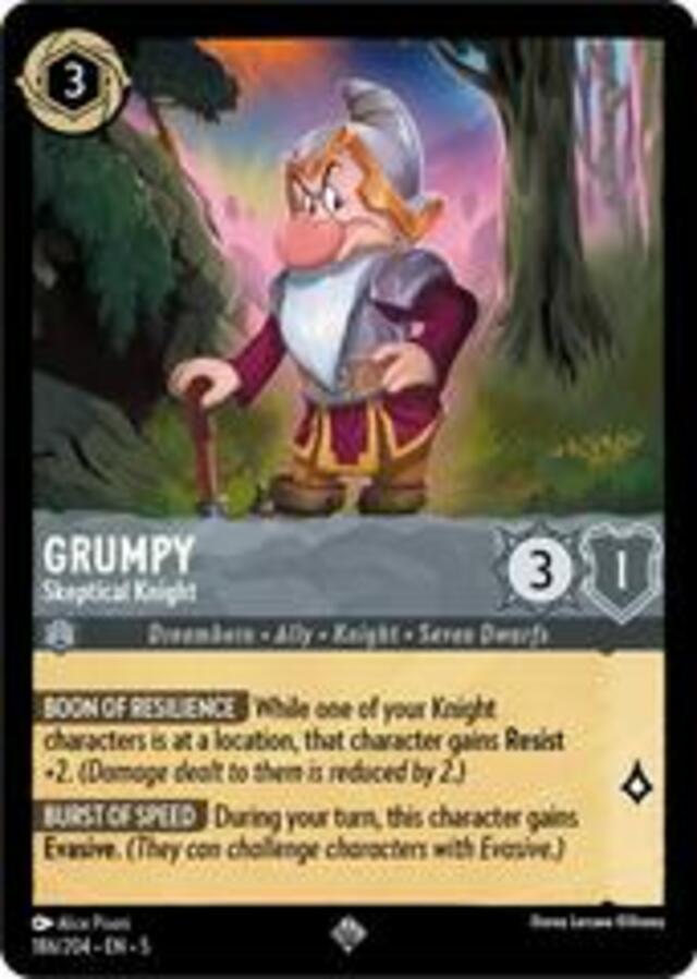 Disney Lorcana: Shimmering Skies SUPER RARE Grumpy - Skeptical Knight #186/204